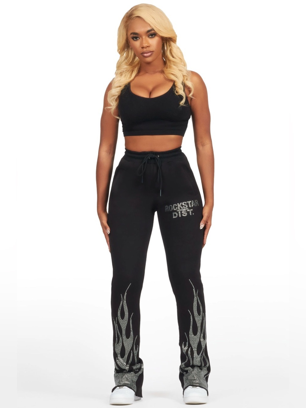 Rockstar Original Anastesia Stacked Track Pant,Flare Sweatpant w/ Rhinestones, S